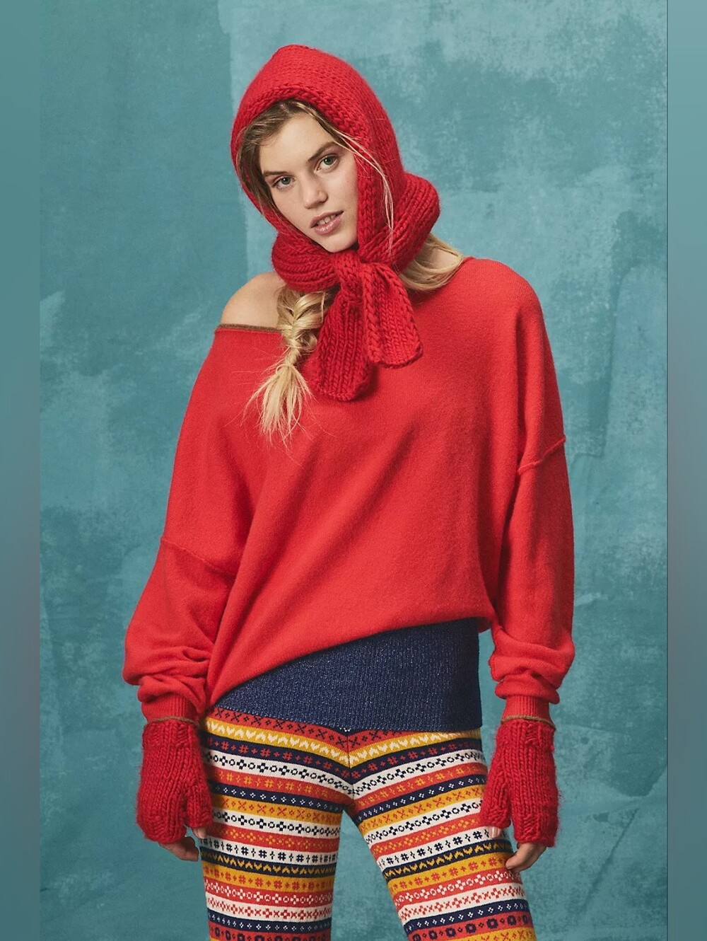🪷NWT Free People See Me SoftSpun Pullover In High Risk Red Combo, XL 🌙 - Picture 7 of 16